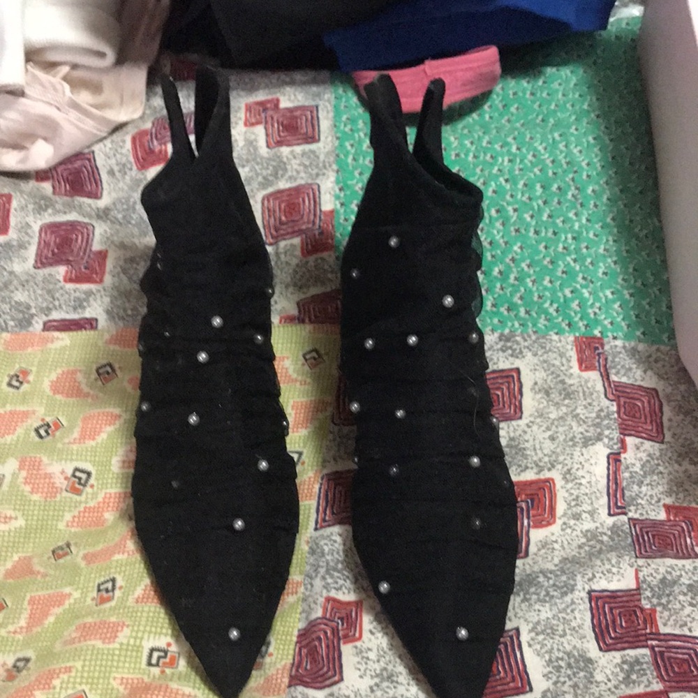 Zara black tulle pearly booties